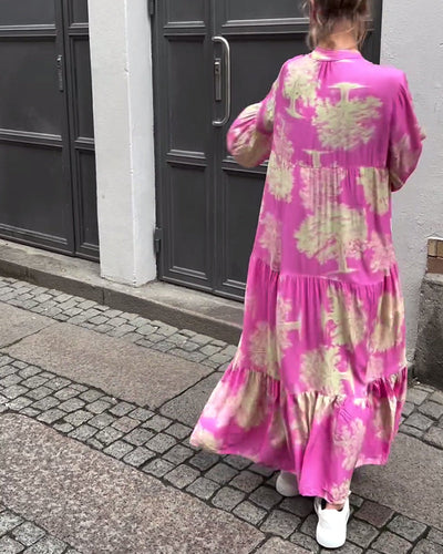 Ariana | Abito rosa con scollo a V e stampa