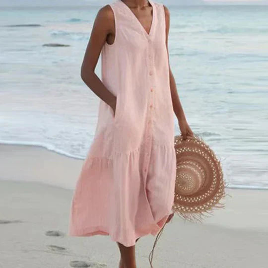 Marie | Abito Donna Elegante in Lino Rosa 4