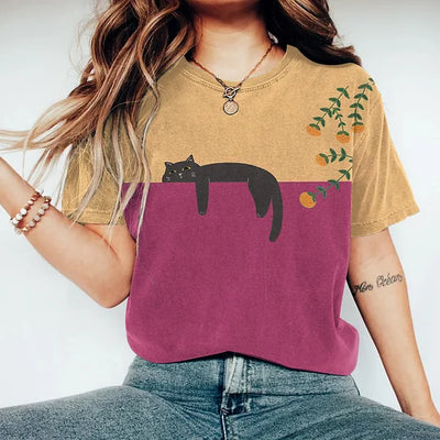 Vespera T-Shirt Uomo – Cotone Morbido, Design a Due Toni con Gatto-3