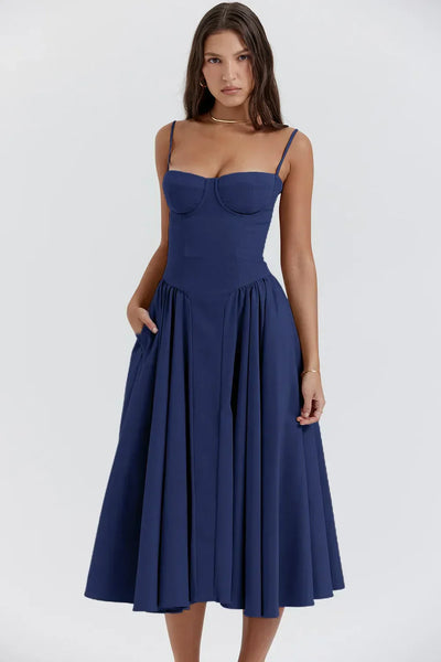 Emma | Midi-Kleid ohne Ärmel mit Korsett-Schnitt