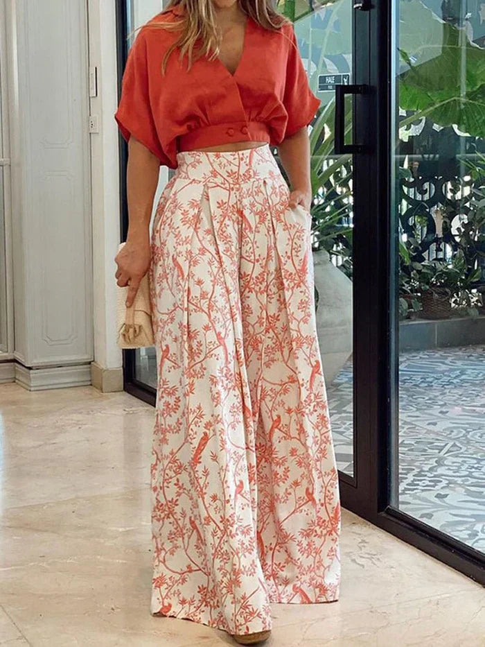 Kiara | Set di Due Pezzi Estivo con Stampa Floreale e Pantaloni a Gamba Larga-1