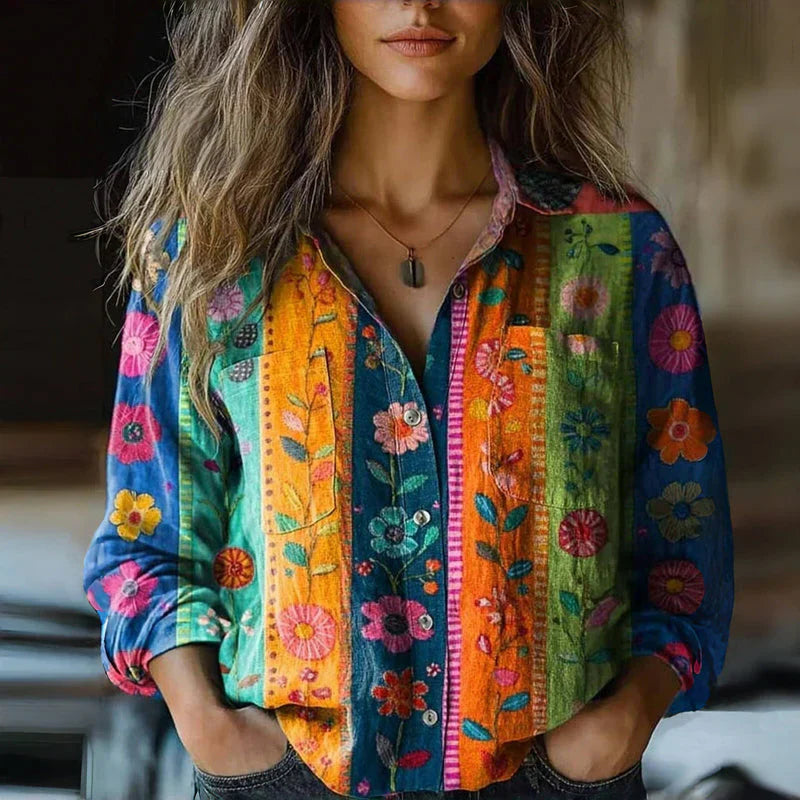 Fiona | Camicetta Donna Vintage con Stampa Etnica e Maniche Lunghe 5