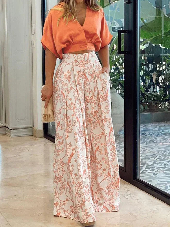 Kiara | Set di Due Pezzi Estivo con Stampa Floreale e Pantaloni a Gamba Larga-3