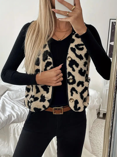 Clara Giubbotto Elegante – Motivo Leopardo, Scollo a V, Leggero e Traspirante-5
