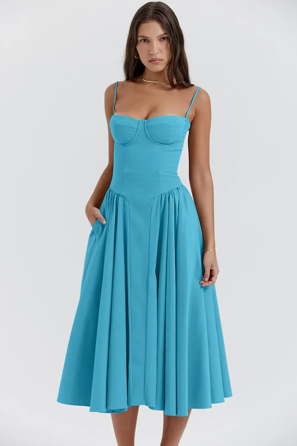 Emma | Midi-Kleid ohne Ärmel mit Korsett-Schnitt