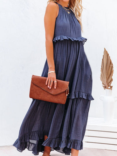 Gina | Maxi abito senza maniche con rouches