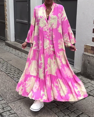 Ariana | Abito rosa con scollo a V e stampa