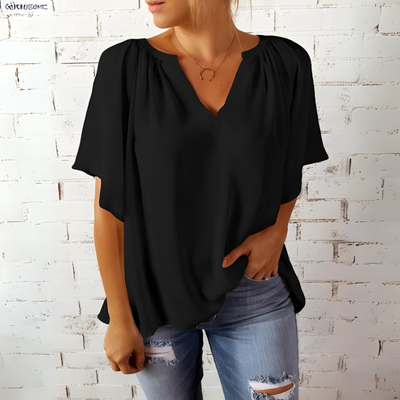 Carla | Camicetta Elegante Donna in Chiffon con Scollo a V e Maniche Corte 4