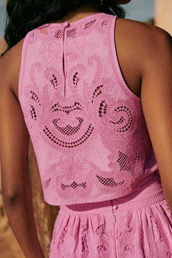 Florence | Set Di Pizzo Rosa Elegante Con Top E Pantaloncini 6