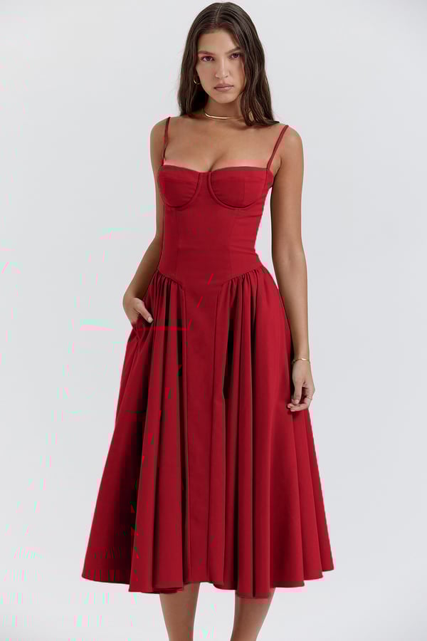 Emma | Midi-Kleid ohne Ärmel mit Korsett-Schnitt