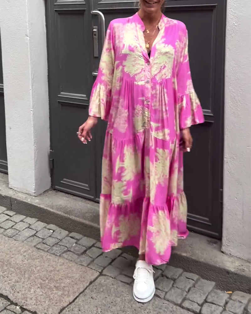 Ariana | Abito rosa con scollo a V e stampa