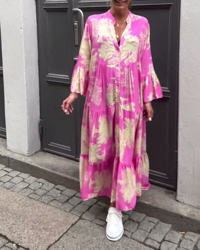 Ariana | Abito rosa con scollo a V e stampa