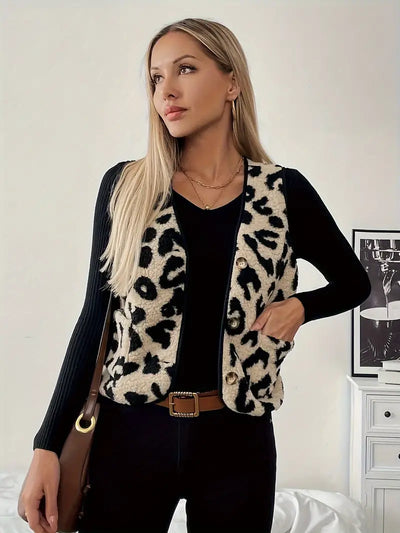 Clara Giubbotto Elegante – Motivo Leopardo, Scollo a V, Leggero e Traspirante-4