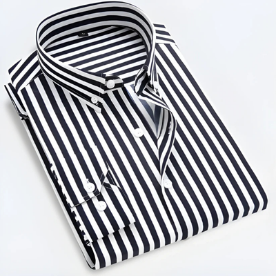Stripes Elegance | Camicia da Uomo Elegante A Strisce In Cotone Con Maniche Lunghe 5