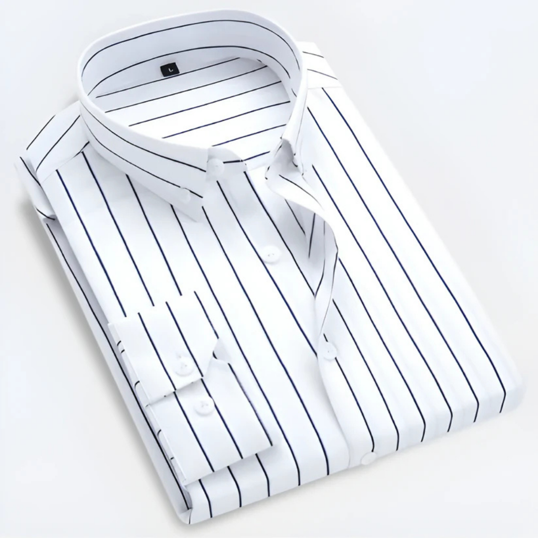 Stripes Elegance | Camicia da Uomo Elegante A Strisce In Cotone Con Maniche Lunghe 1