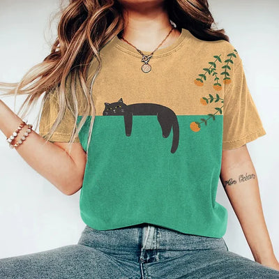 Vespera T-Shirt Uomo – Cotone Morbido, Design a Due Toni con Gatto-4