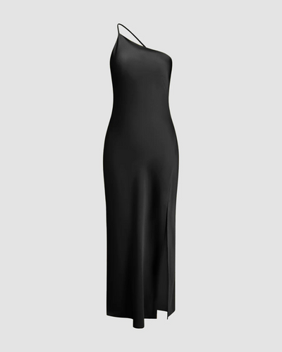 Maliah | Abito Lungo Cerimonia Satinato con Fessura Elegante 5