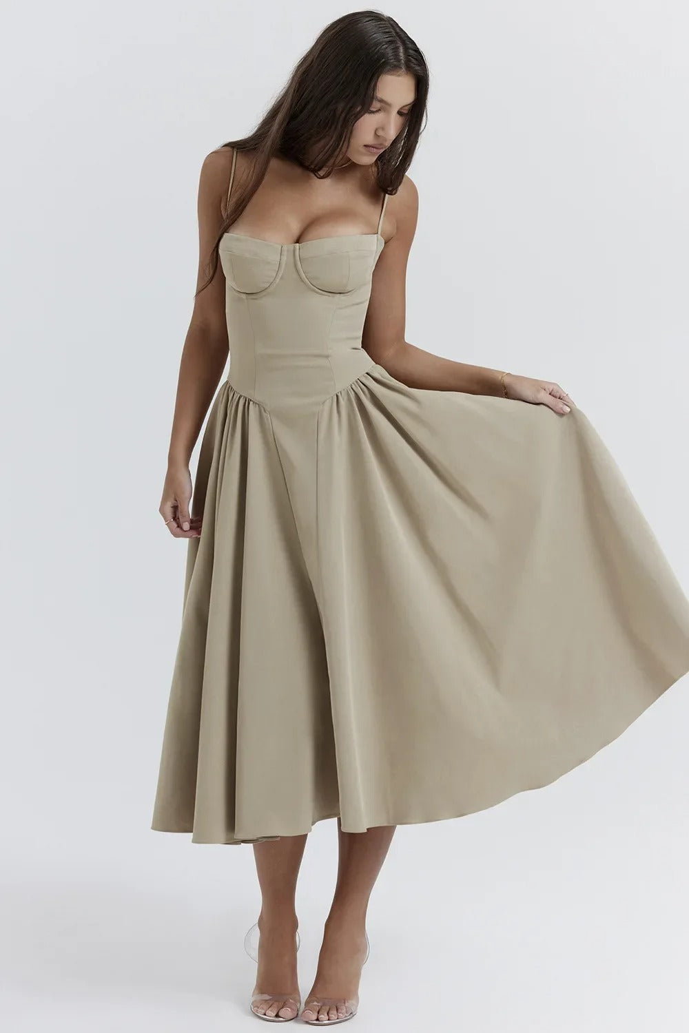 Emma | Midi-Kleid ohne Ärmel mit Korsett-Schnitt