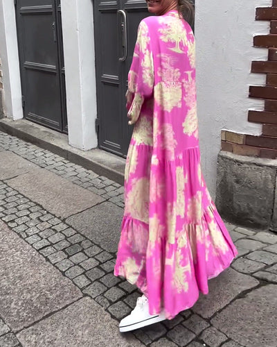 Ariana | Abito rosa con scollo a V e stampa