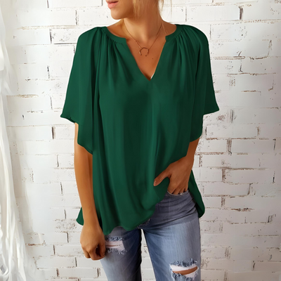Carla | Camicetta Elegante Donna in Chiffon con Scollo a V e Maniche Corte 2