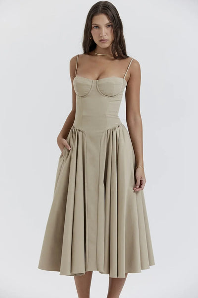 Emma | Midi-Kleid ohne Ärmel mit Korsett-Schnitt