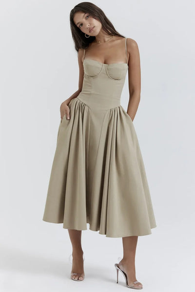 Emma | Midi-Kleid ohne Ärmel mit Korsett-Schnitt
