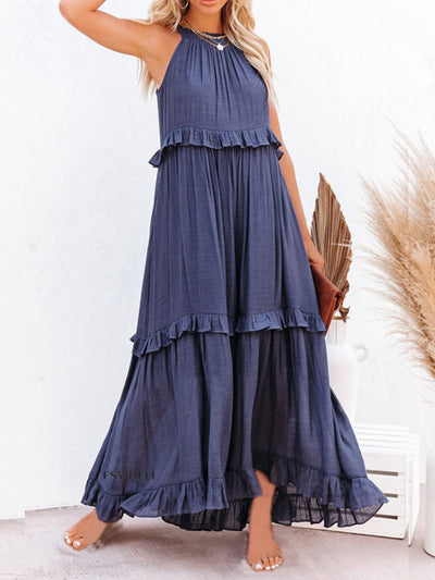 Gina | Maxi abito senza maniche con rouches