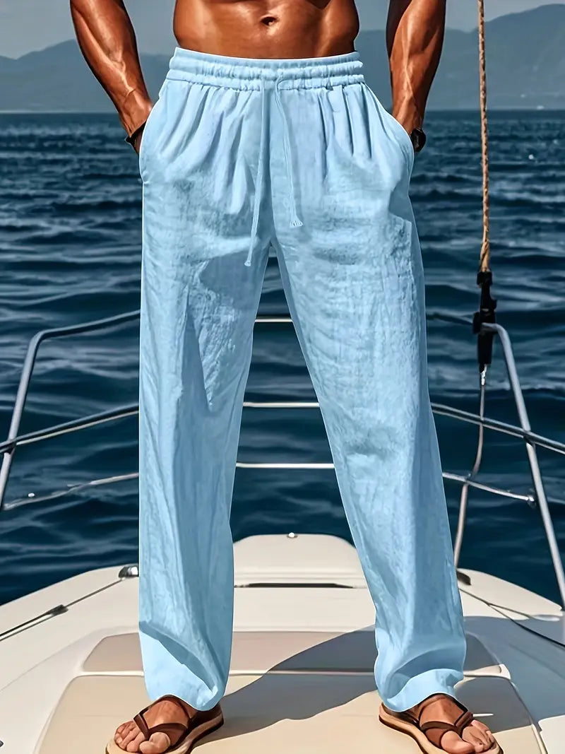 Elegante Lino | Pantaloni Lino Uomo Casual Ampia Vestibilità-3