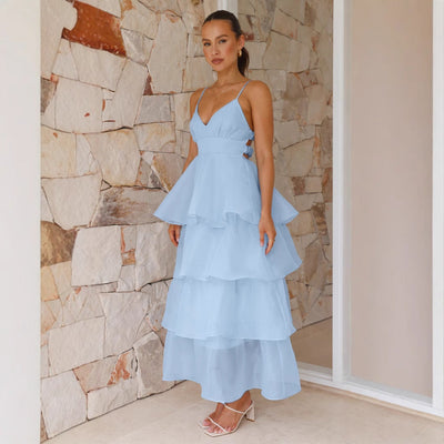 Vanessa | Abito Maxi Elegante con Rouches a Strati e Spalline Sottili