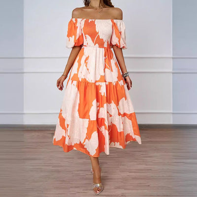 Valeria | Abito Midi Elegante Off-Shoulder con Maniche a Palloncino