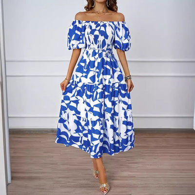 Valeria | Abito Midi Elegante Off-Shoulder con Maniche a Palloncino