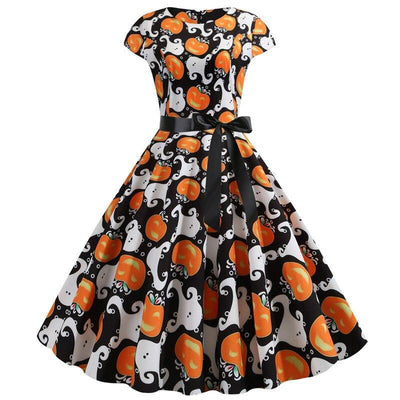 Anita | Vestito midi con fantasma e zucca di Halloween