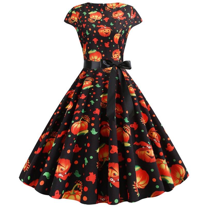 Anita | Vestito midi con fantasma e zucca di Halloween