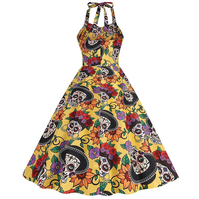 Bettina | Vestito midi con stampa teschio