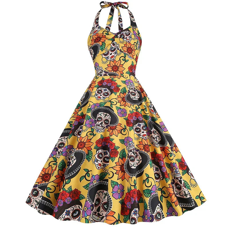 Bettina | Vestito midi con stampa teschio