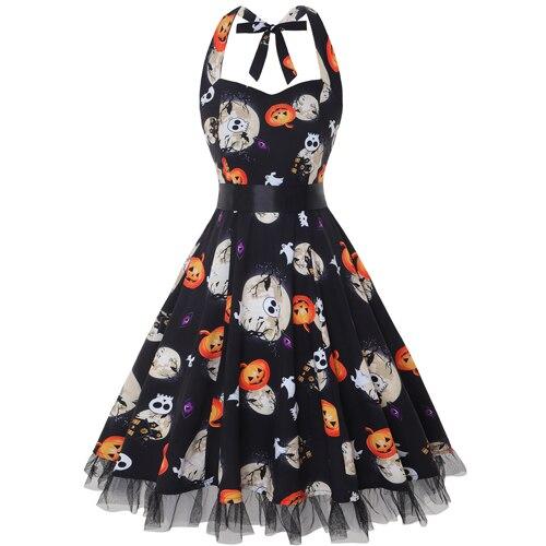 Alessandra | Abito midi di Halloween con stampa a cartoni animati