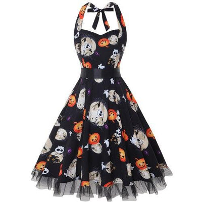 Alessandra | Abito midi di Halloween con stampa a cartoni animati