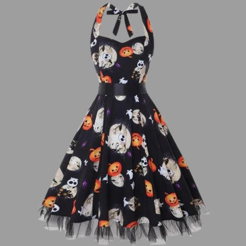 Alessandra | Abito midi di Halloween con stampa a cartoni animati