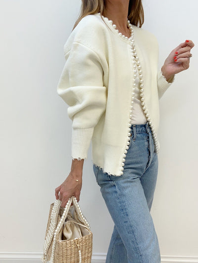 Elecia | Cardigan à ourlet déchiré bordé de perles