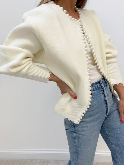 Elecia | Cardigan à ourlet déchiré bordé de perles
