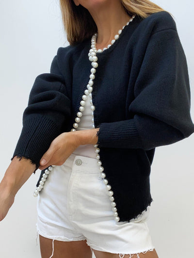 Elecia | Cardigan à ourlet déchiré bordé de perles