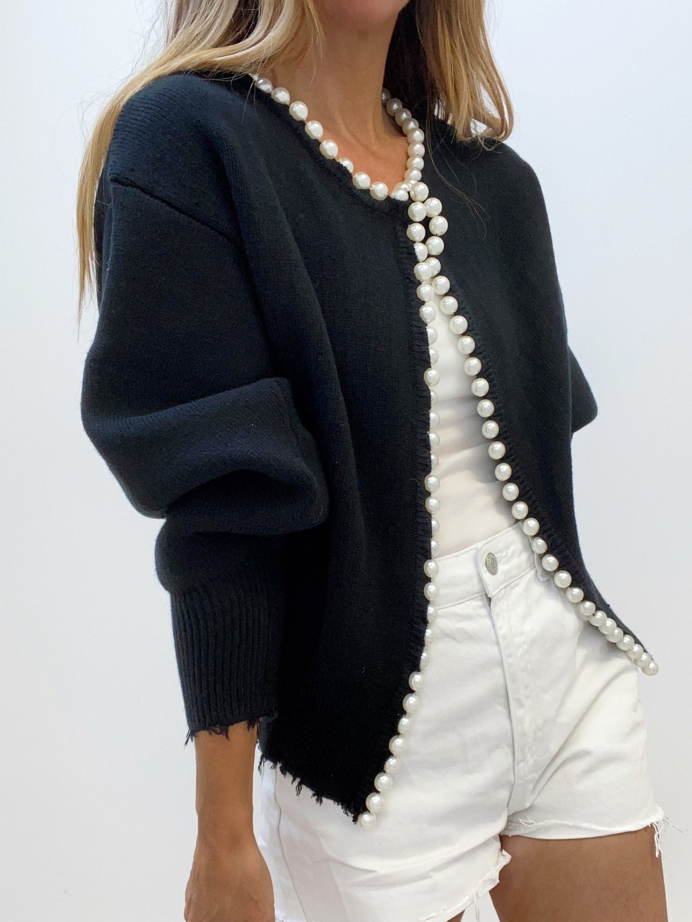 Elecia | Cardigan à ourlet déchiré bordé de perles