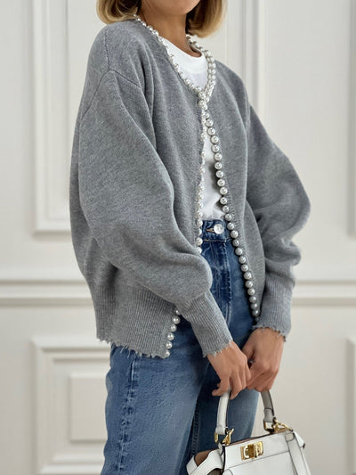Elecia | Cardigan à ourlet déchiré bordé de perles