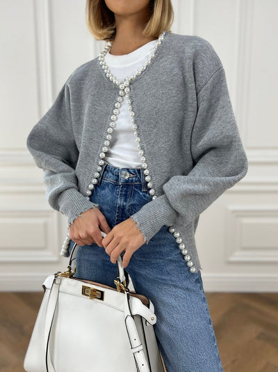Talicia | Cardigan con bordi strappati e perle