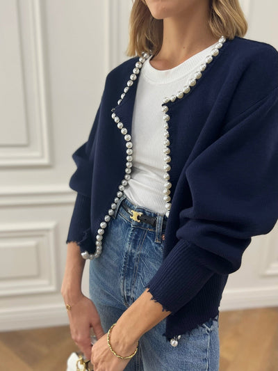 Elecia | Cardigan à ourlet déchiré bordé de perles