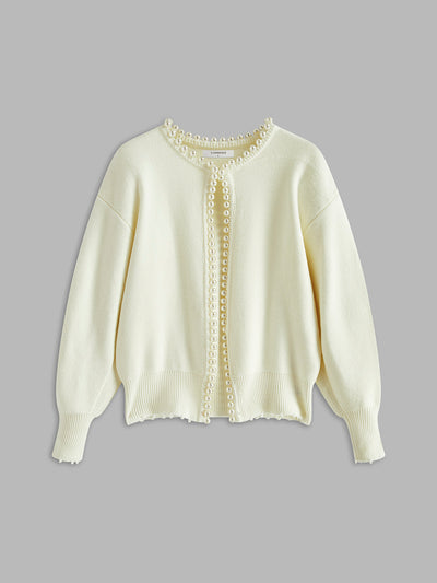 Elecia | Cardigan à ourlet déchiré bordé de perles