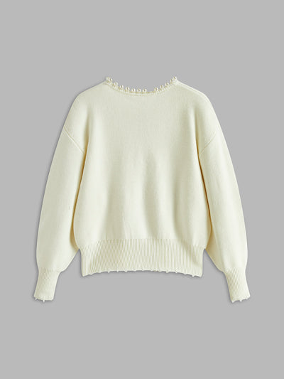 Elecia | Cardigan à ourlet déchiré bordé de perles
