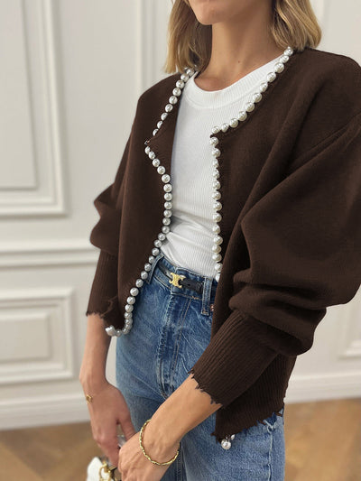 Elecia | Cardigan à ourlet déchiré bordé de perles