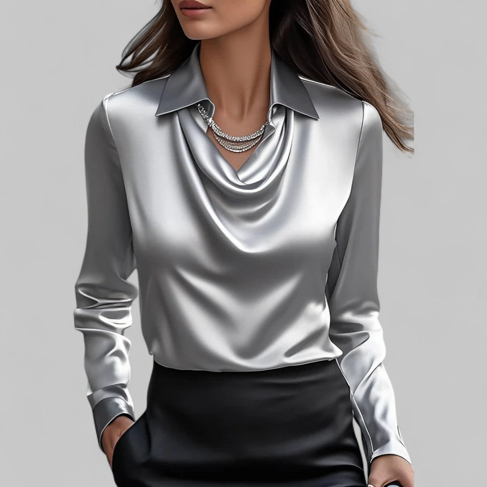 Bella | Elegante Damenbluse mit drapiertem Ausschnitt aus Satin