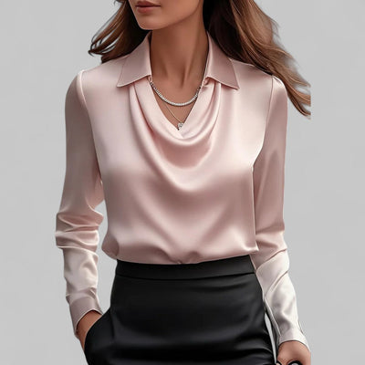 Bella | Elegante Damenbluse mit drapiertem Ausschnitt aus Satin